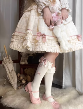 Seventh Puppet~Cream Waffle~Sweet Lolita Doll Sense Dress S pink socks 