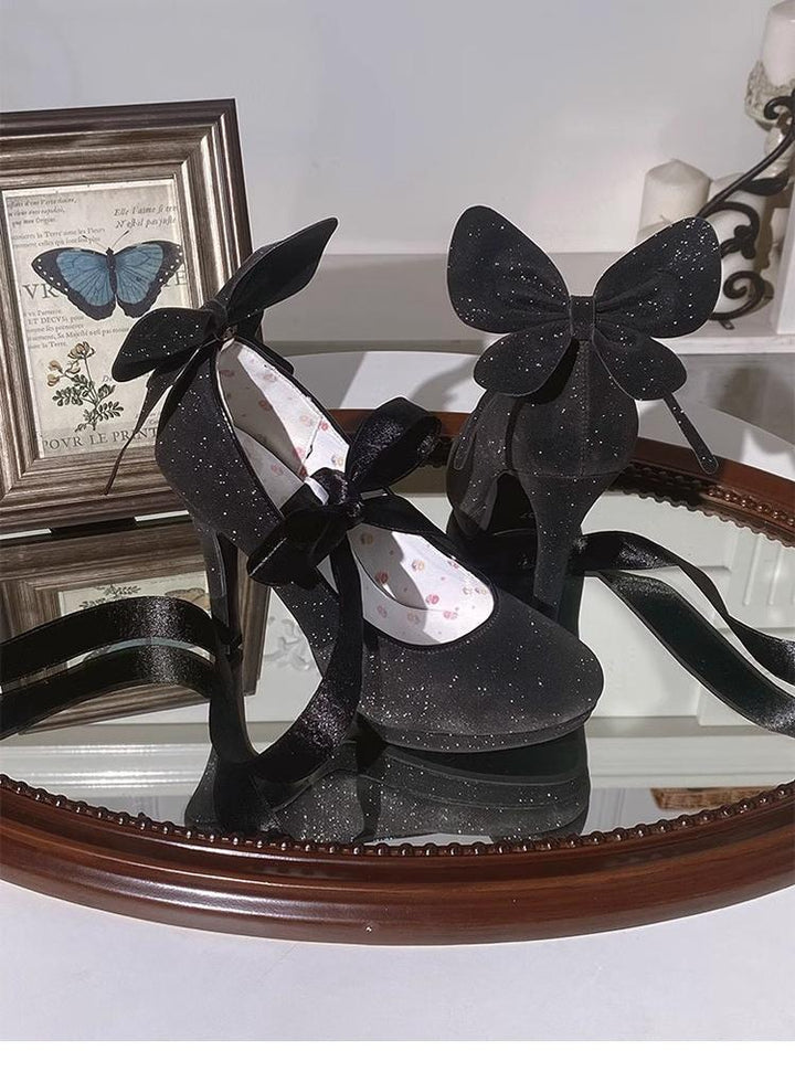 Pure Tea For Dream~Butterfly Specimen~Shiny Ballet Lolita Shoes Sweet Lolita Platform Heels