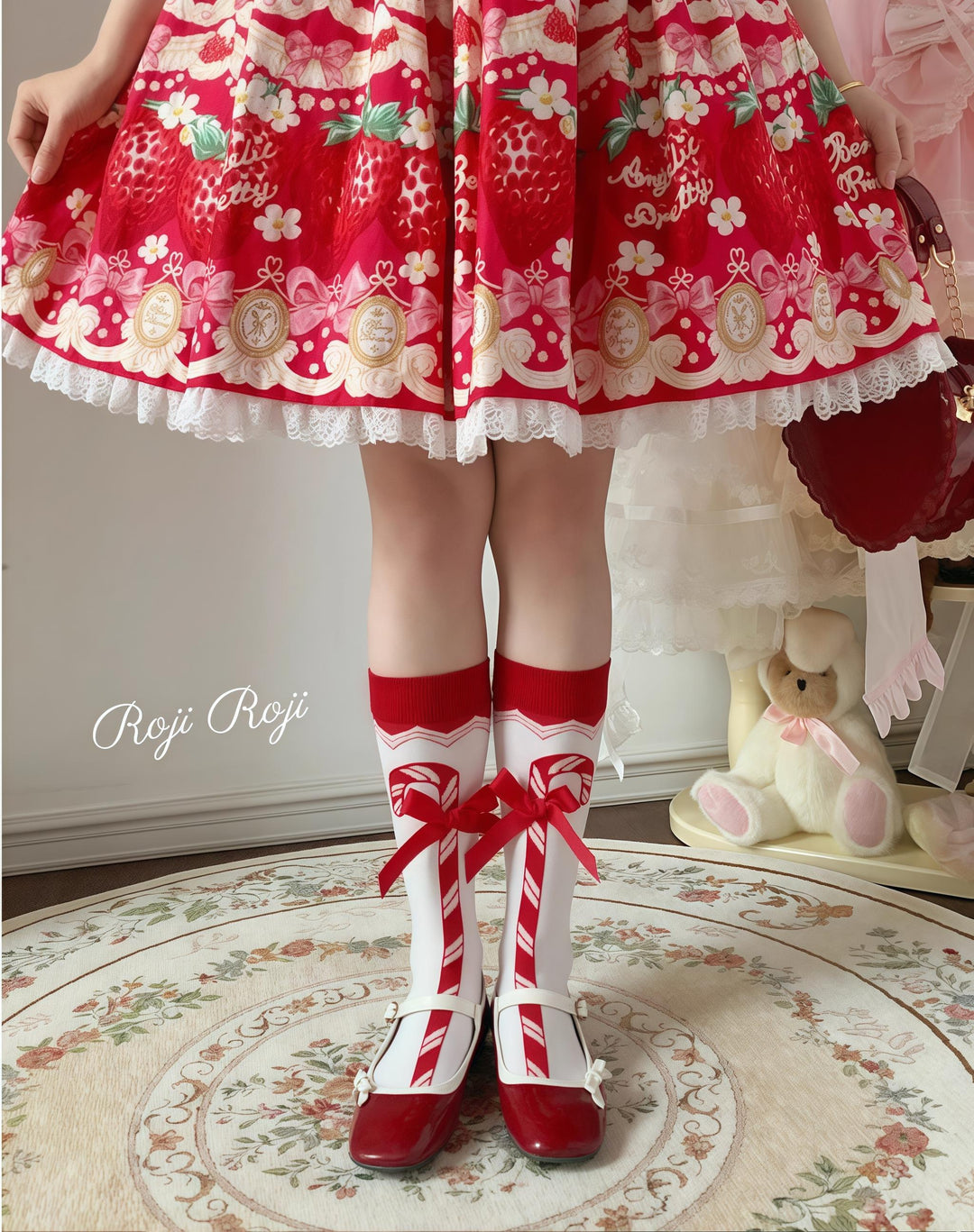 Roji Roji~Candy Cane~Sweet Lolita Socks Pure Cotton Mid-Calf Winter Socks