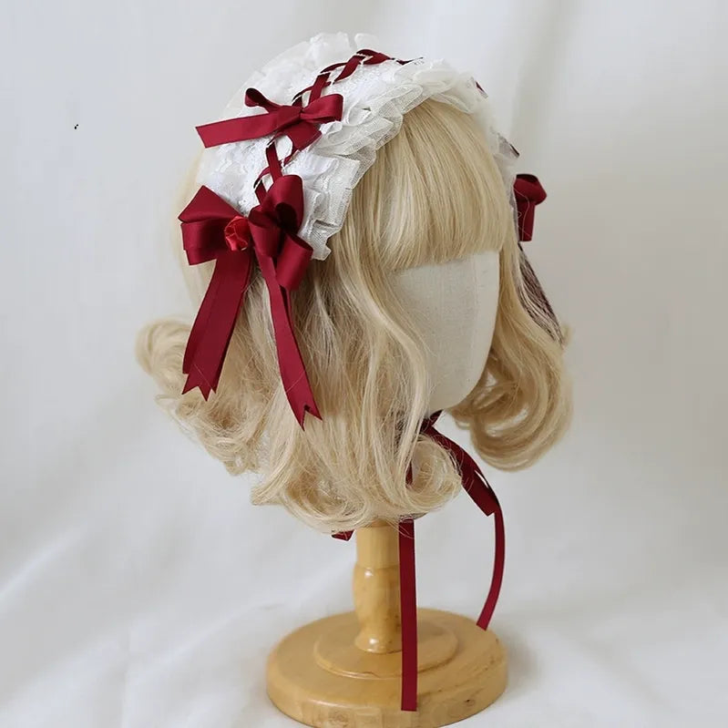 Xiaogui - Elegant Lolita Hairband Dark Red Headwear KC with Fixed Clip
