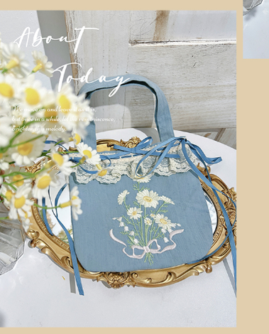 MieYe~Elegant Lolita Daisy Embroidery Headdress and Accessory blue bag  