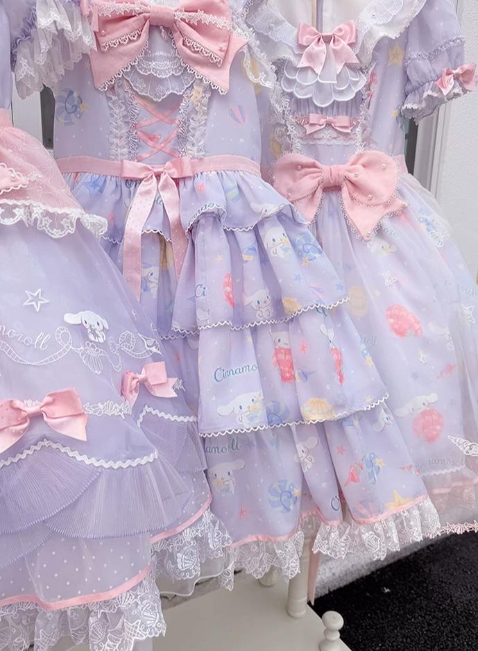 Cinnamoroll Ocean Fantasy - IP Collab Sweet Lolita Tiered JSK & OP Dress, Cinnamoroll Print 45995:871856