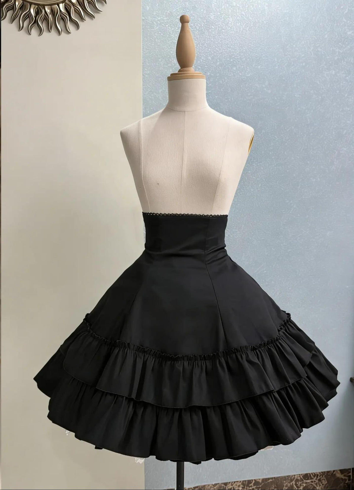Black Gothic Lolita High Waist Skirt, Drawstring Lift-up Back Hem (2XL L M S XL) 46013:872349