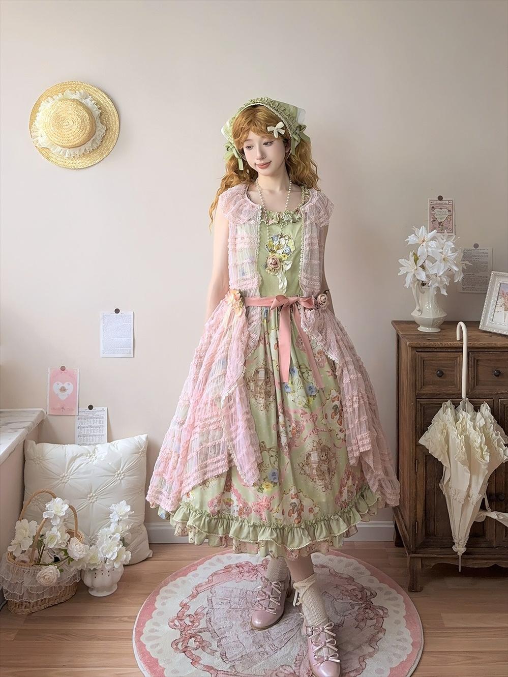 Miss Point~Cat Rose Tea~Sweet Lolita Tulle Cardigan and Long Skirt Overlay 42141:728322