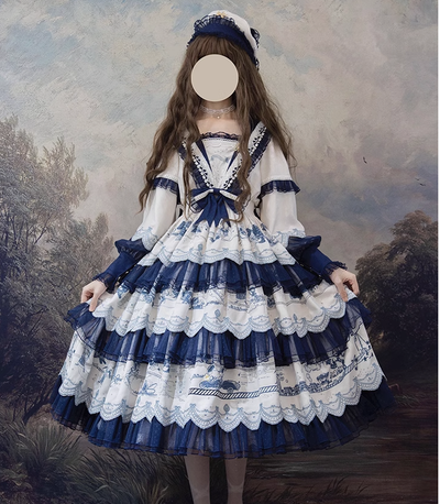 YangLan~Intracranial Wandering's Guide~Elegant Lolita Blue OP   