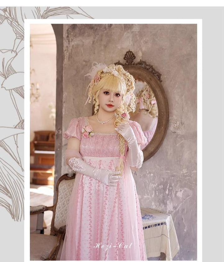 Hezi's Cat Haven~Mist Rose~Plus Size Lolita Empire Waist OP Dress