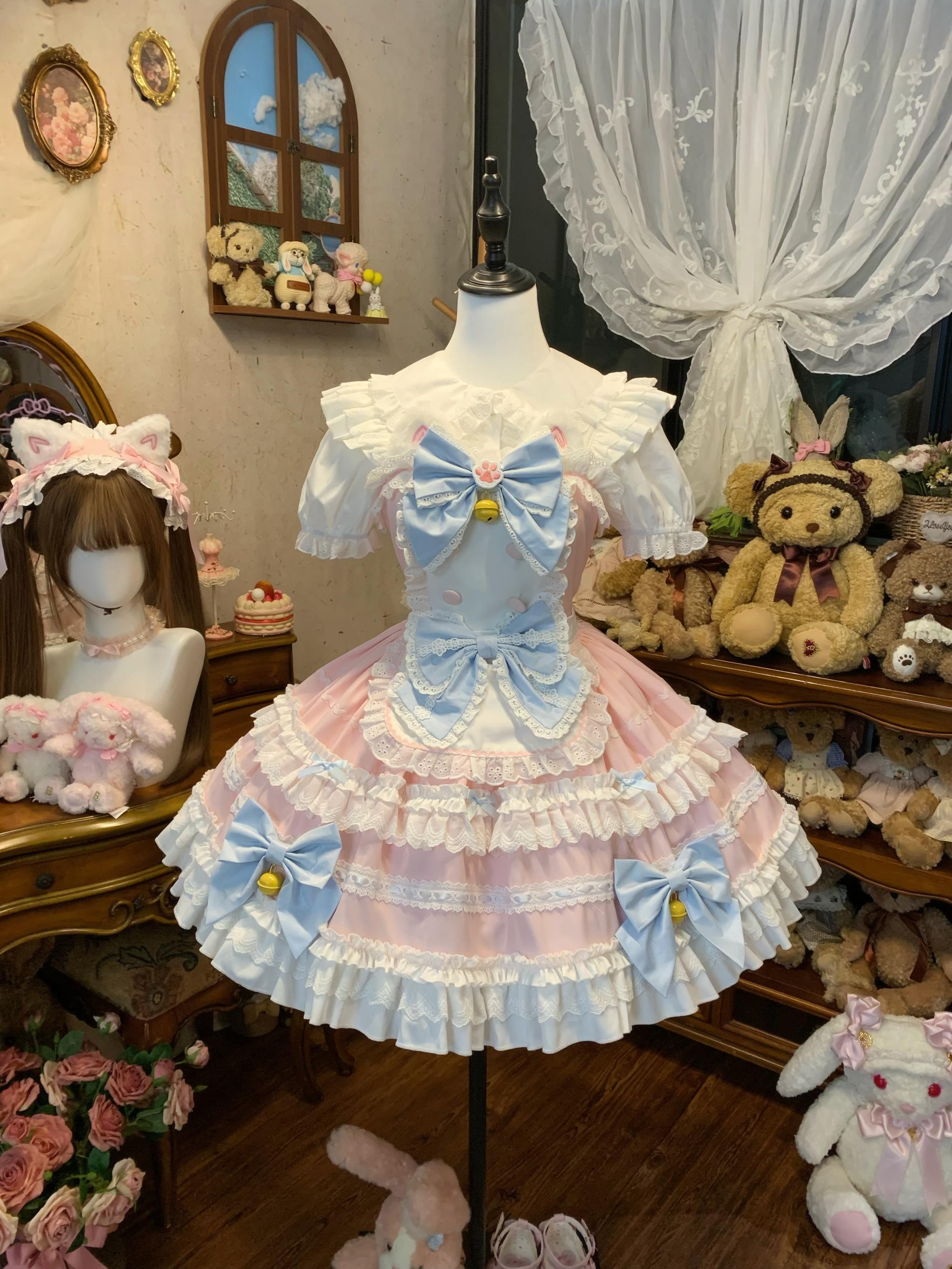 Sugar Girl - MeowRin SweetMaid - Sweet Lolita JSK, Adjustable Straps Pink JSK + Apron Only S