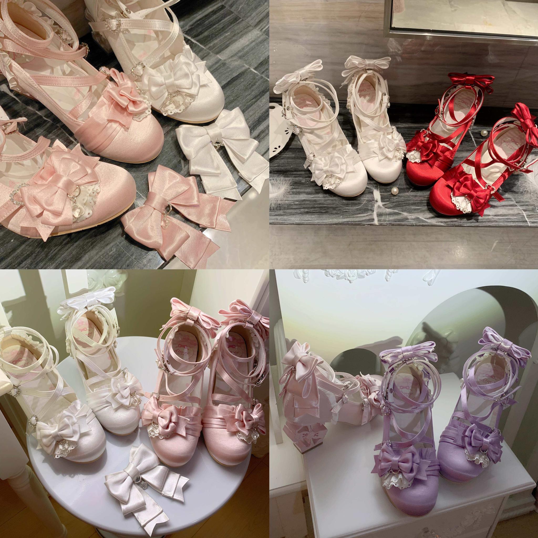 Thousand Knots - Classic Lolita Satin Heels Shoes, Bow-shaped Heel