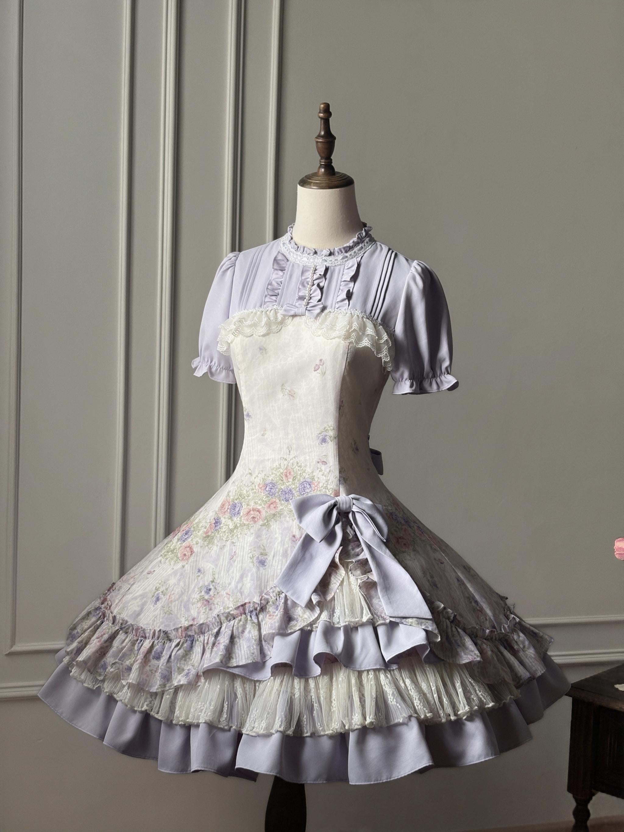 Yuri's Garden - Classic Floral Printed Lolita Dress with Lace (2XL L M S XL XS) 45541:852318