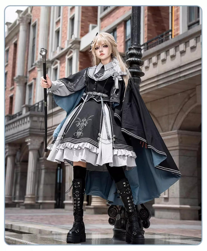 CHUNLV LOLITA~Dark Night Contract~Blue Military Lolita Dress Suit Skirt Elegant OP Cape