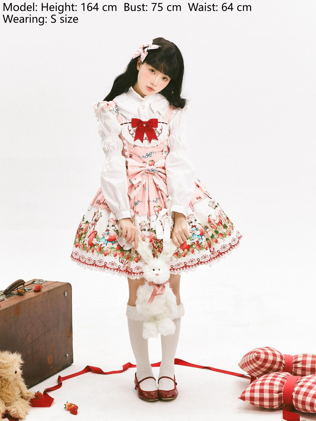 GD Lolita~Cat Strawberry Garden~Sweet Lolita Dress High Waist JSK Strawberry Print OP