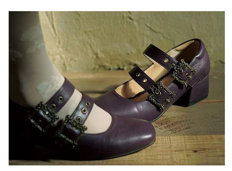 Momo~Midsummer Story~Retro Lolita Heels Shoes Mary Jane Shoes 34 Medium and matte version purple 