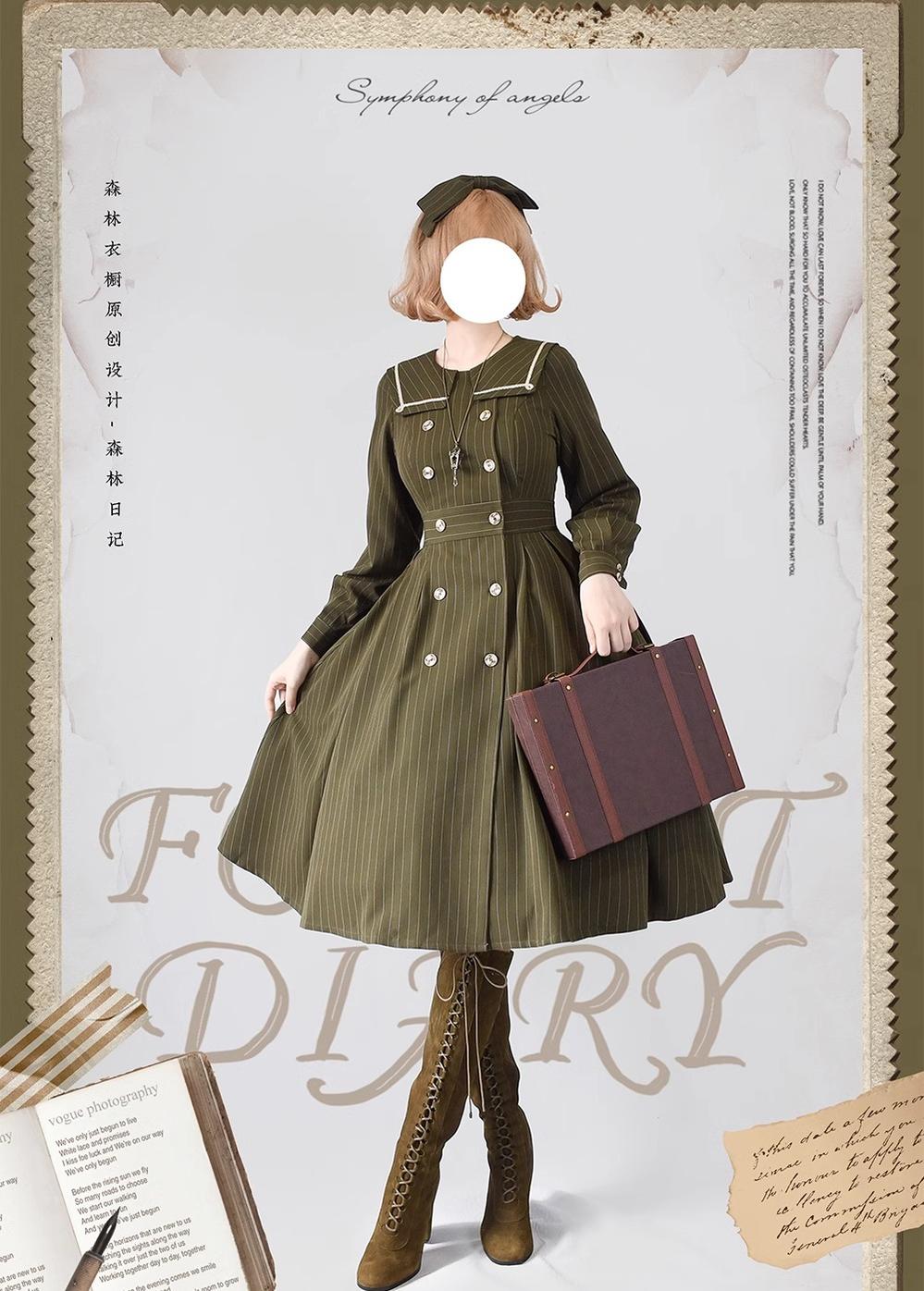 Forest Wardrobe~Classic Lolita OP Autumn Lolita Antique Dress With Stripe   