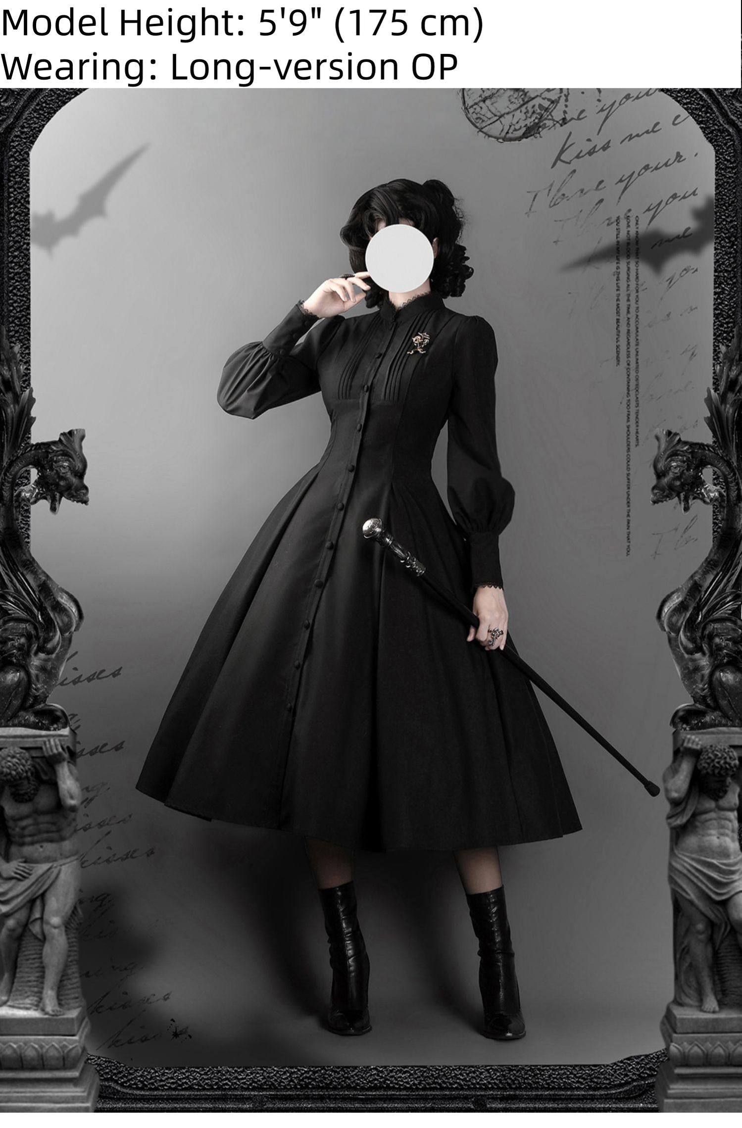 Astrea - Black Classic Lolita Long OP Dress, Side Pockets