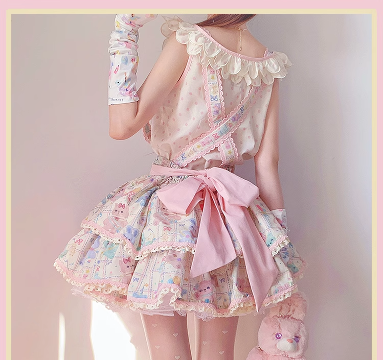 RichLolita~Starry Pudding Bear~Sweet Lolita Jumper Dress Printed OP Dress   