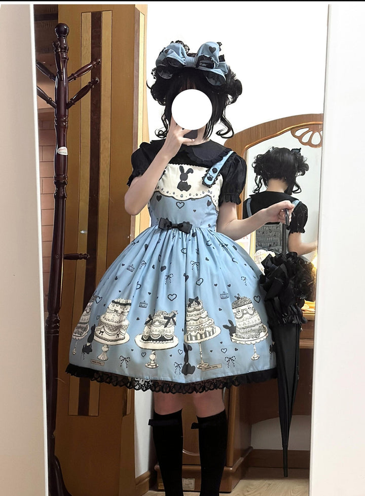 Sweet Dream Sheep - Cake Bunny - Blue Sweet Lolita Dress, Bunny&Cake Print