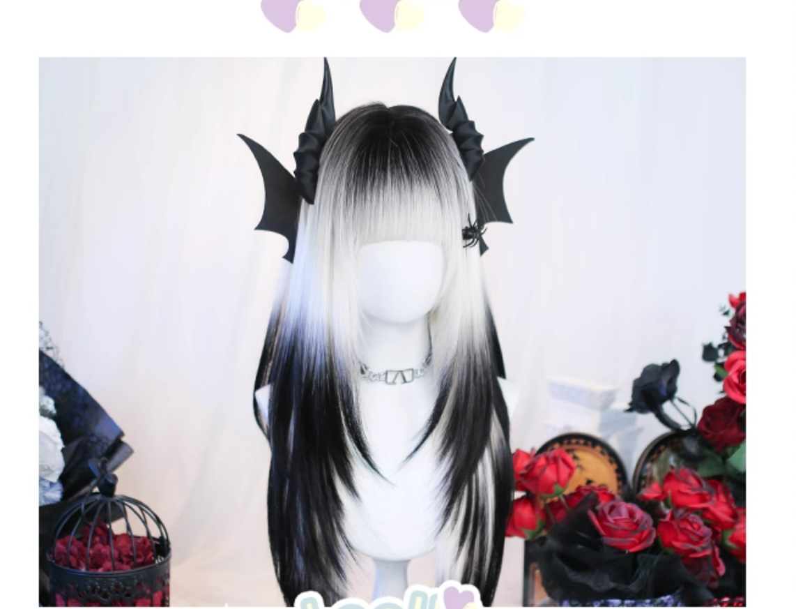 Dalao Home - Crow Pact - Gothic Lolita Layered Wig, Black and White Gradient