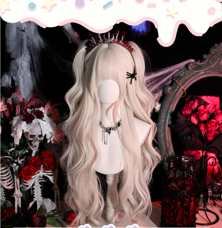 Dalao Home~Moko~Gothic Lolita Wig Pearl Milk Grey Long Curly Hair