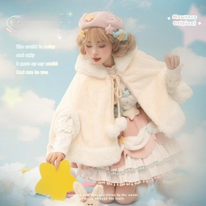 Mewroco~Lucky Star~Winter Sweet Lolita SK Kawaii Cat Ear Cape Suit 40052:650042