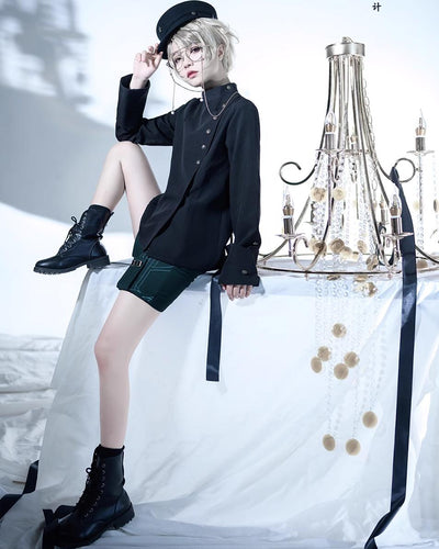 Princess Chronicles~Ruwoxichen~Retro Ouji Lolita Prince Style Black Blouse   