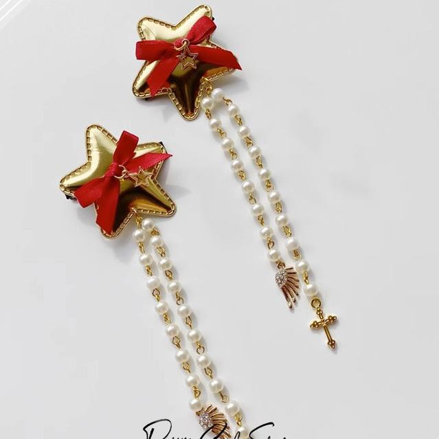 Pretty Girl Lolita~Christmas Burgundy Headdess New Year Accessorries a pair of star chain clips  
