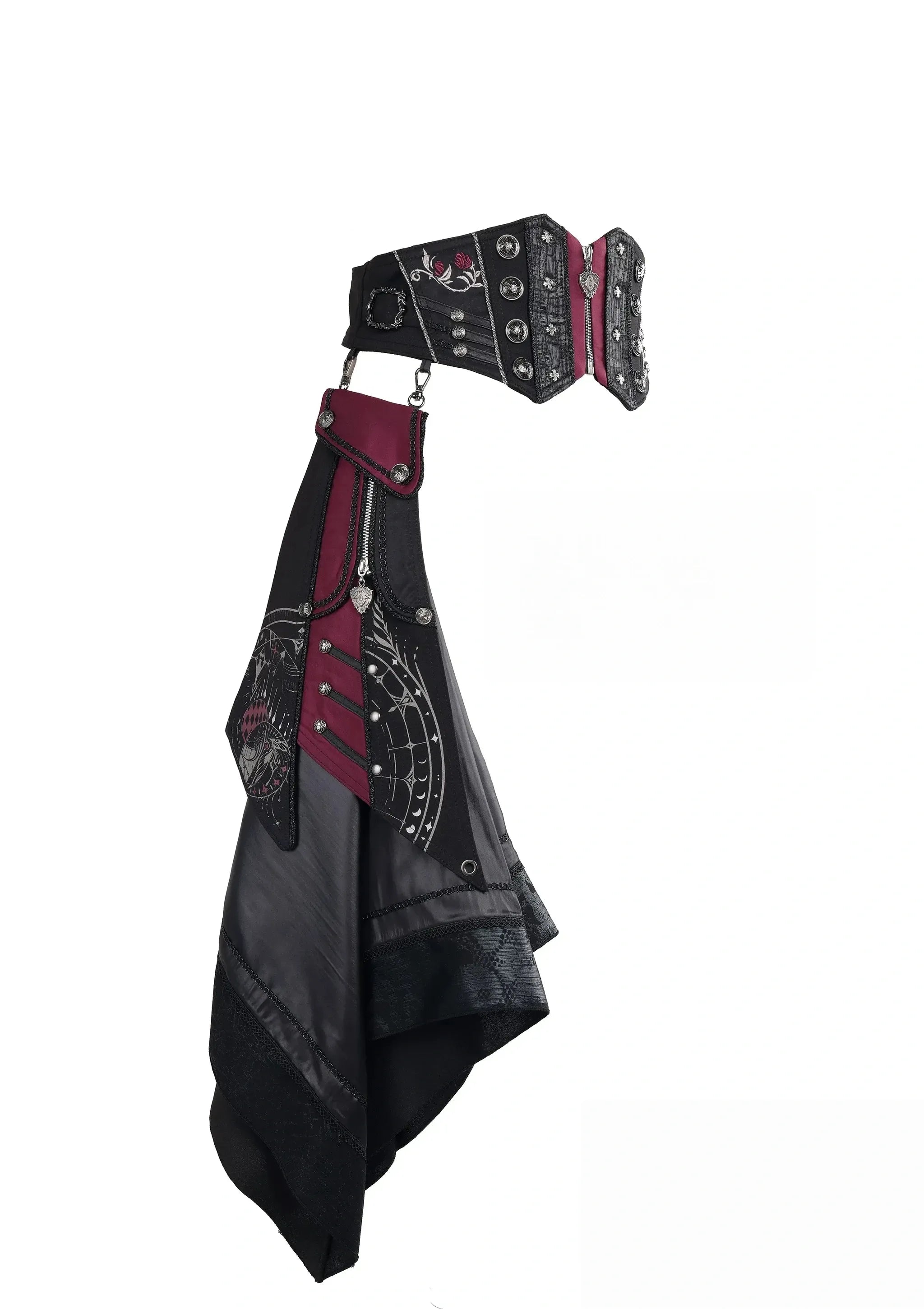 Nothing - Gothic Lolita Waist Cincher, Star and Moon Print Dress Train (Red / L M S) 45590:854746