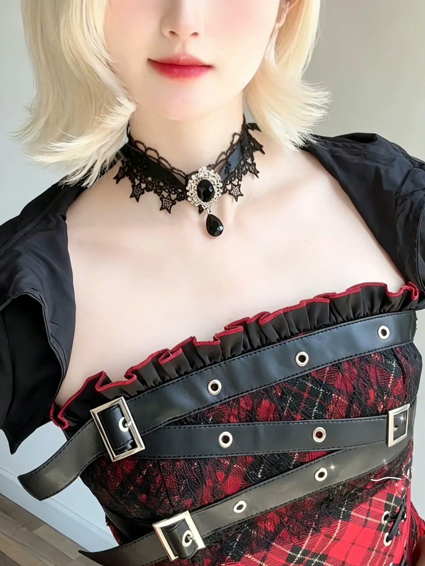 Classic Lolita Rhinestone Pendant Choker, Adjustable Chain (Black) 45496:850499