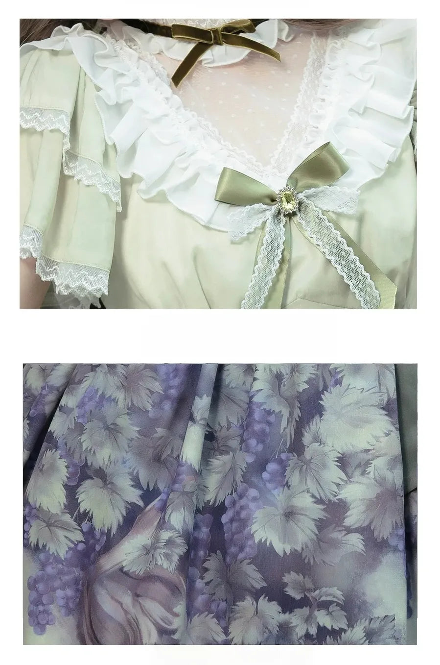 Grape Manor - Back Zipper Classic Lolita OP Dress, Bunny and Grape Print