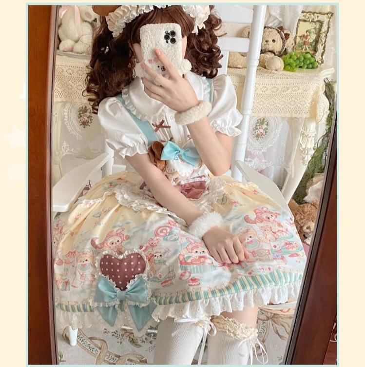 YingLuoFu~Sweet Pet Paradise~Kawaii Lolita Salopette Dress Pet Print   