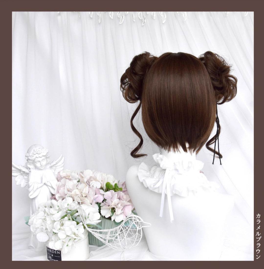 Sinwavy~Kawaii Lolita Brown Wig Cute Bun Ponytail Doll-like Wig   