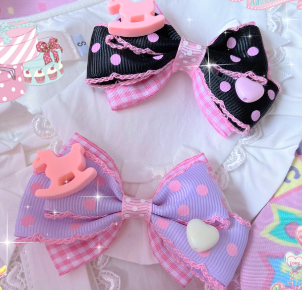 Bear Doll~Augustina~Sweet Lolita Bow Hair Clip purple-pink  