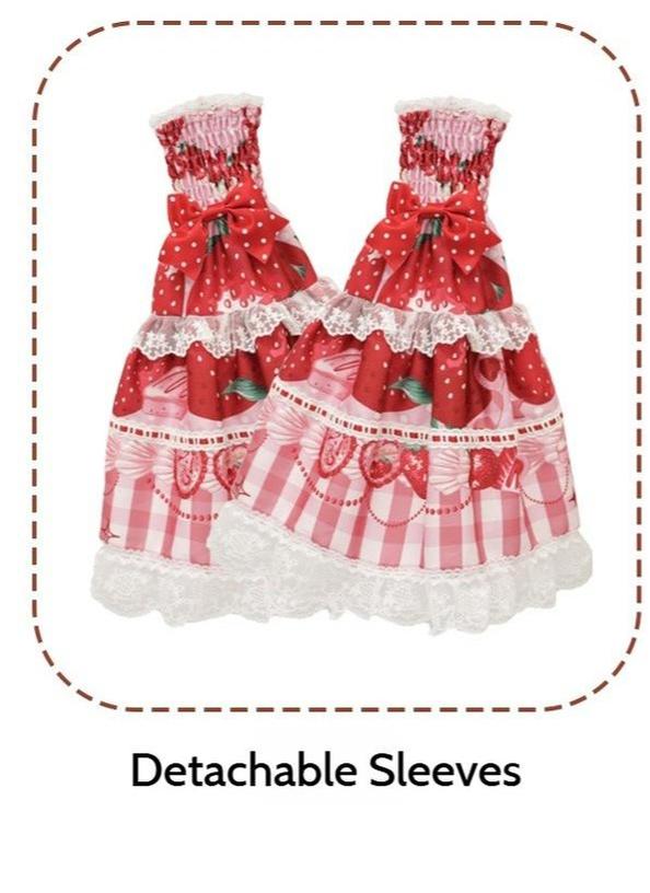 Mengfuzi~Strawberry~Sweet Lolita BNT Strawberry Print Detachable Sleeves Detachable Princess Sleeves Only Ivory