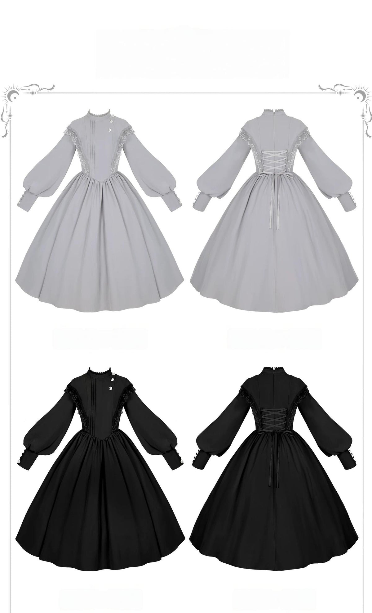Moon Phase - Gothic Lolita OP Dress Set, Detachable Cross-Shaped Apron 46035:873474