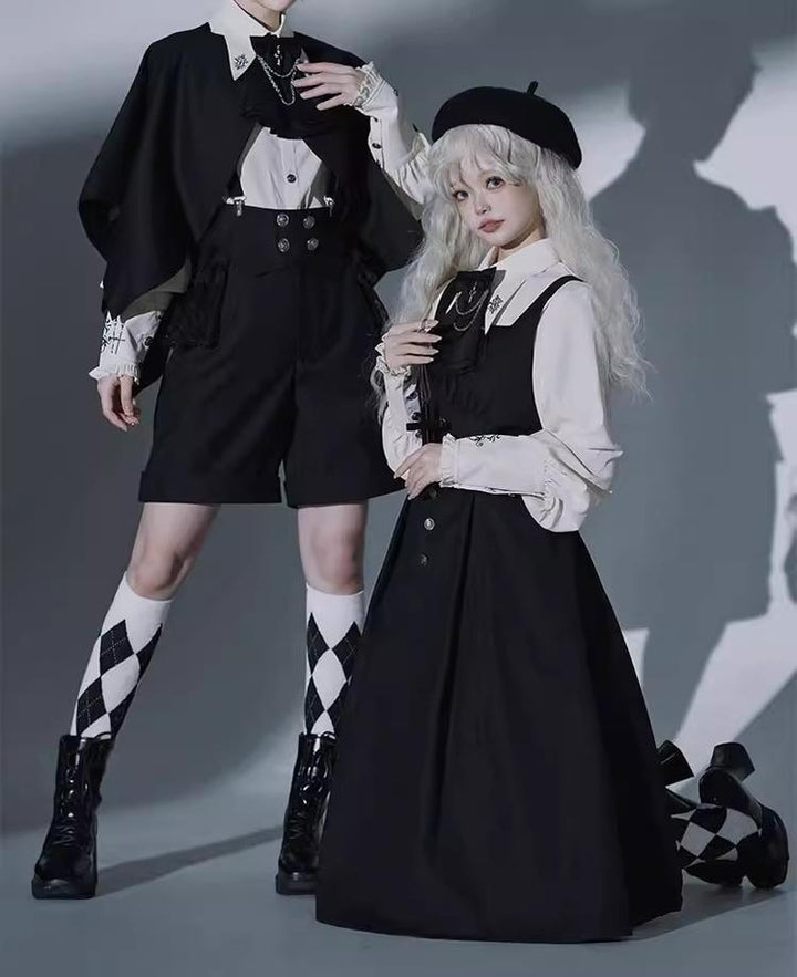 CastleToo~Night Raven Magic~Ouji Lolita Dress Set Prince Suspender Shorts Cape