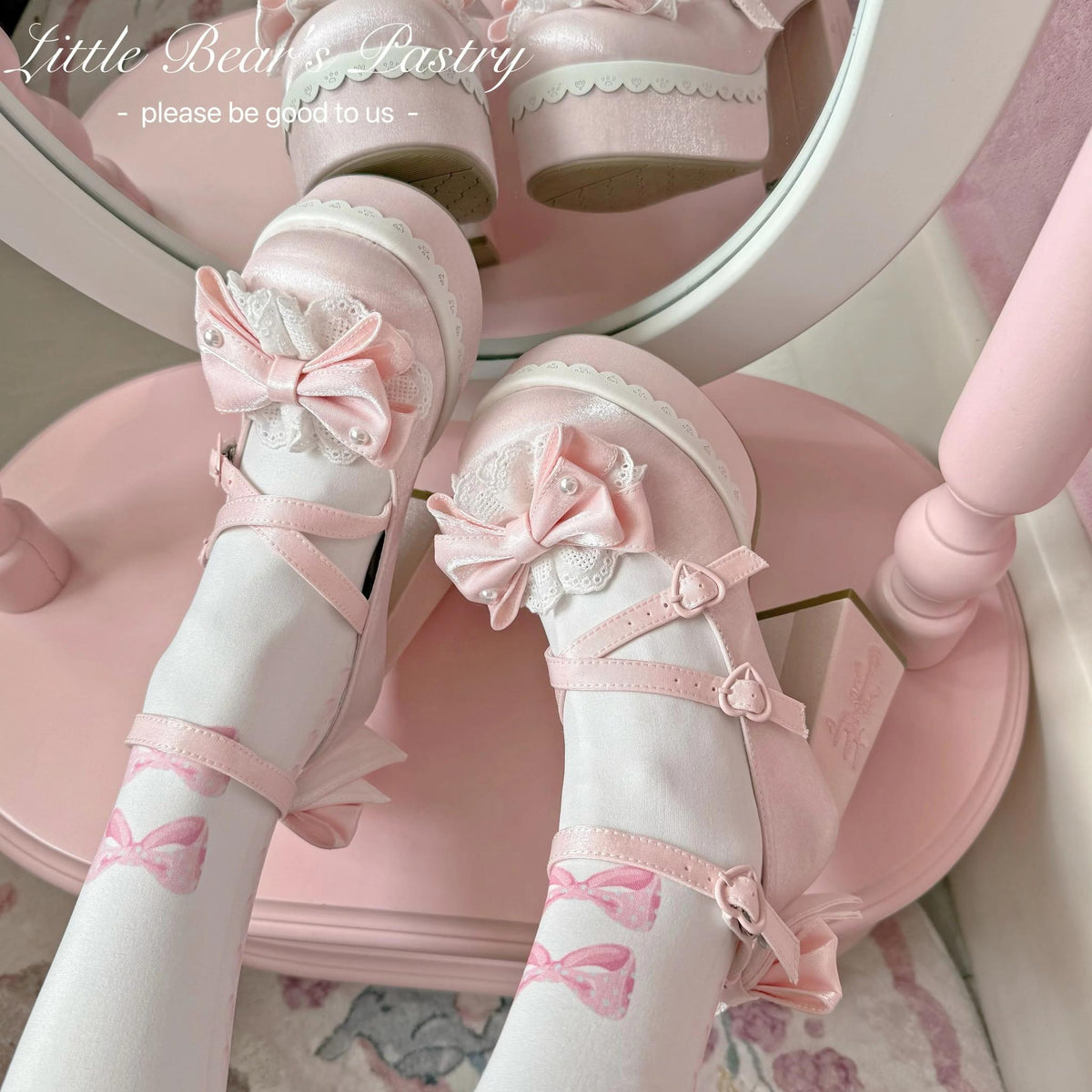 Tea Party Tale - Sweet Lolita Platform Heels, Bow Strap & Fork Embroidery 45905:867666