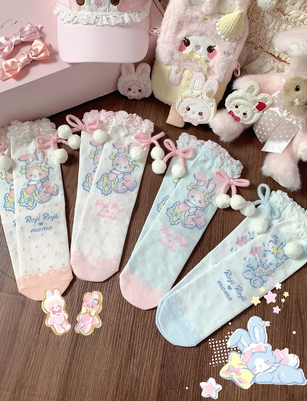 Roji Roji - Kawaii Lolita Mid-Calf Socks, Rabbit Print 44017:792813