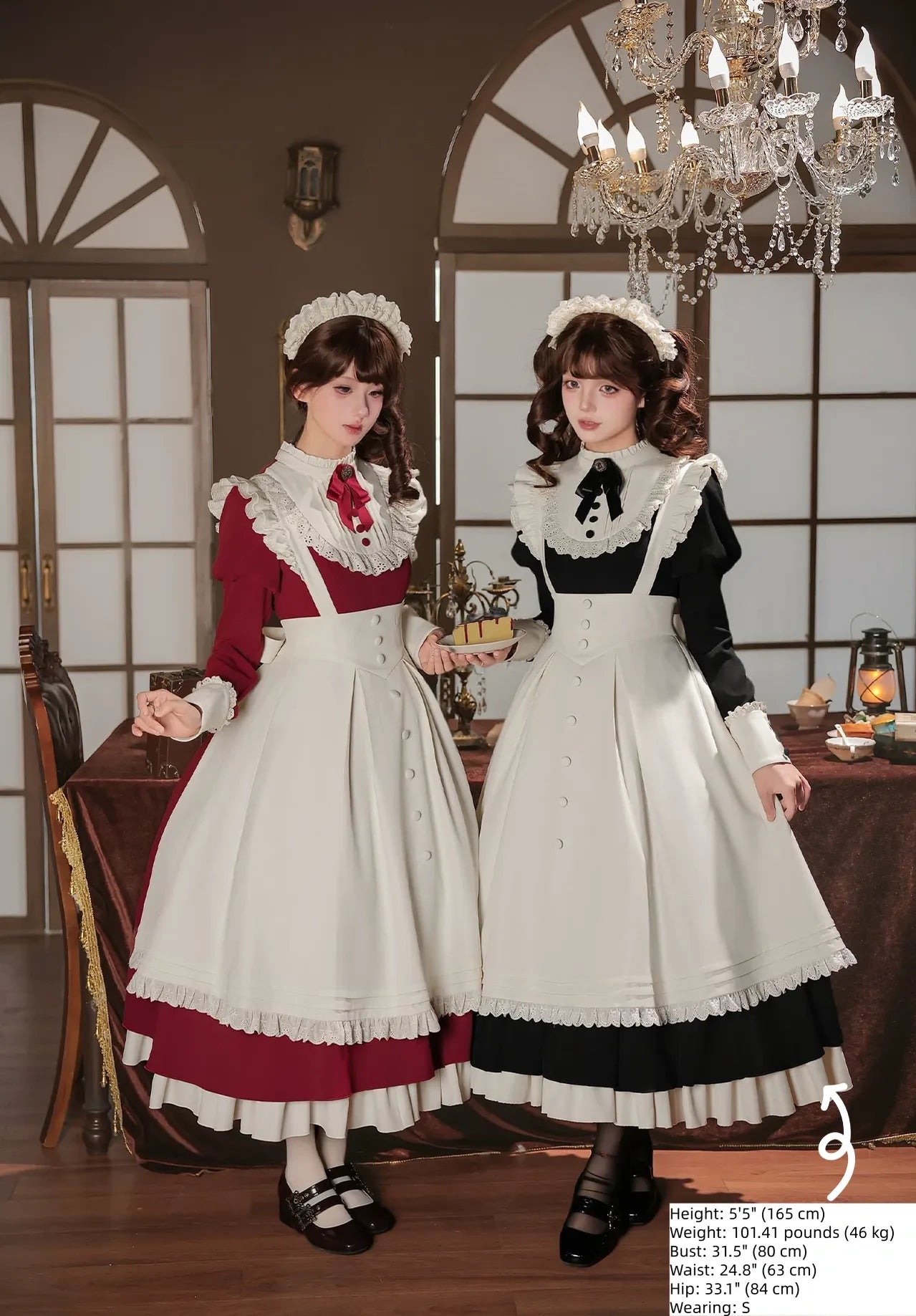 Miss Lita - Classic Lolita Maid OP Dress, Adjustable Flutter Sleeve Apron 45858:865814