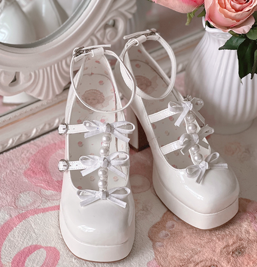 Pure Tea For Dream - Sweet Lolita Platform Pearl Bow Shoes
