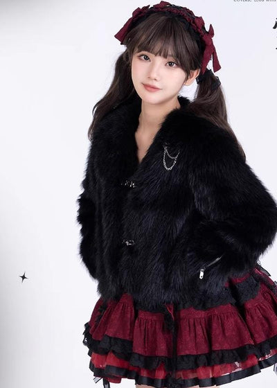 Urtto~Snow Song~Winter Lolita Coat Faux Fur Warm Plush Set   