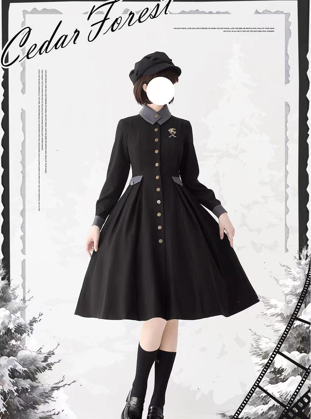 Forest Wardrobe - Elegant Lolita Dress Winter Lolita Coat Dress S Black
