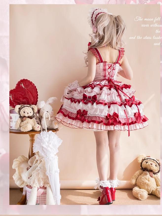 Sakurahime~Ribbon Strawberry~Sweet Lolita JSK and BNT with Old School Lolita Style 42537:744372