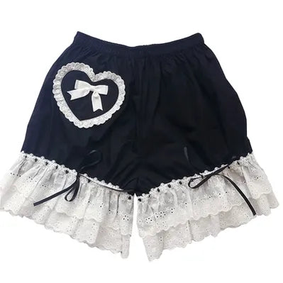 Candy Sweet~Cotton Lolita Bloomers Lace Home Shorts black with white lace L 