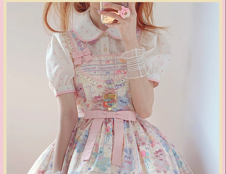 RichLolita~Starry Pudding Bear~Sweet Lolita Jumper Dress Printed OP Dress   