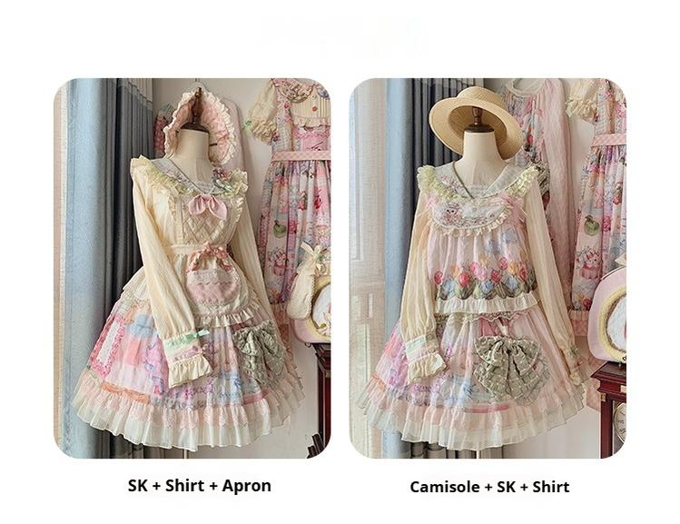 Mewroco~Country Patchwork~Sweet Lolita Dress Set Print OP SK Shirt and Camisole 41848:718974