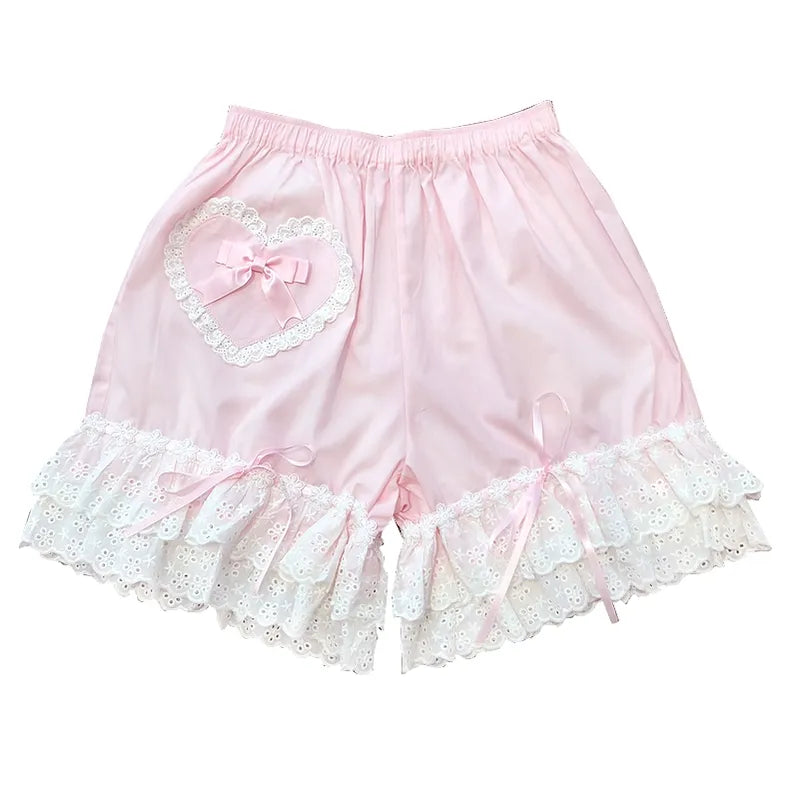Candy Sweet~Cotton Lolita Bloomers Lace Home Shorts pastel pink L 