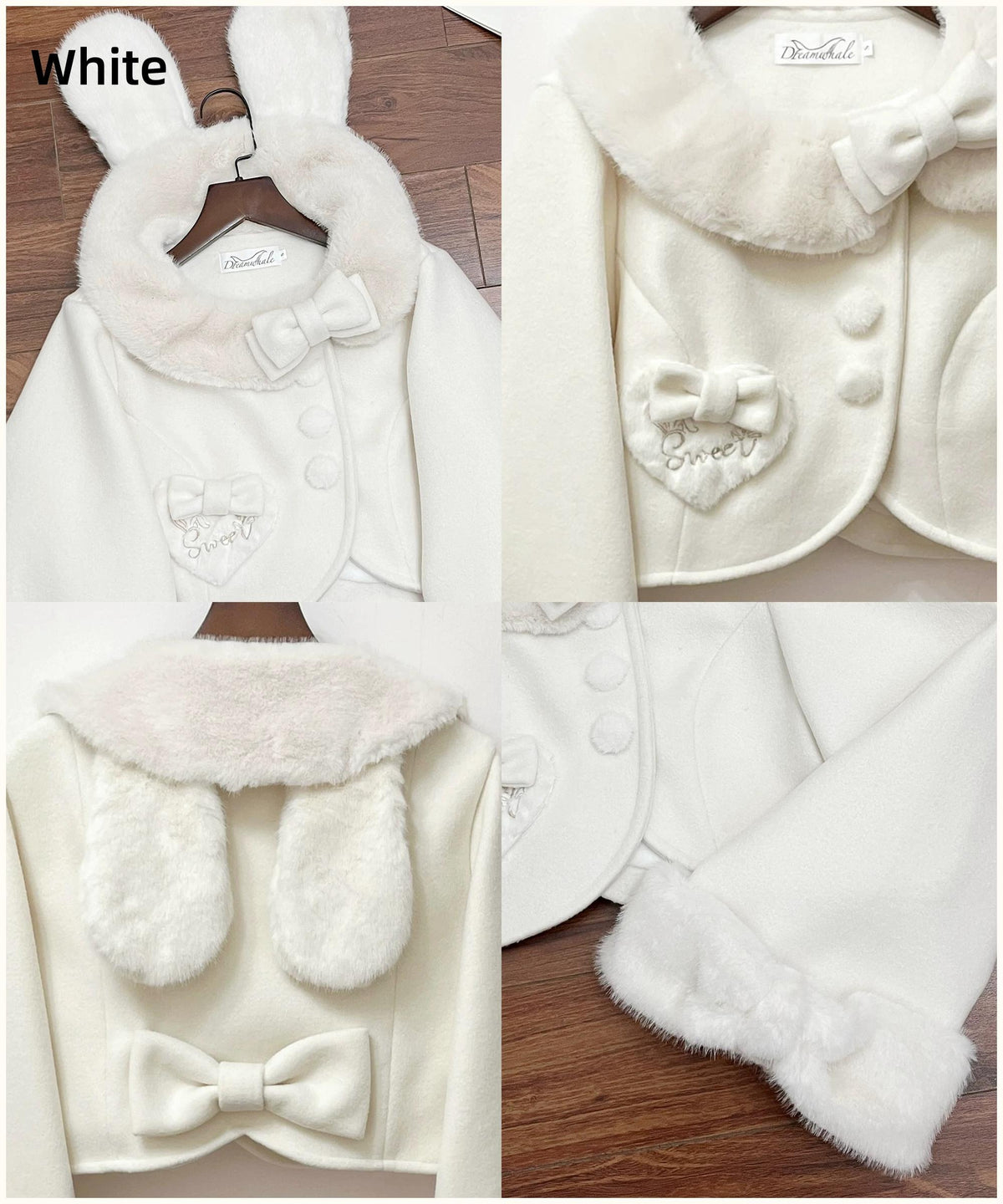 Rabbit Heart Knot - Sweet Lolita Winter Short Coat, Detachable Bunny-Ear Collar 45891:866923