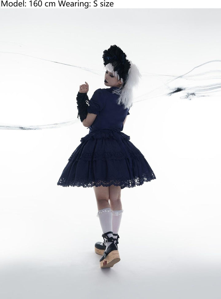 Miss Point~Forest Waltz~Classic Lolita Tiered Skirt Multi-layer Embroidered SK S Navy 2-layer skirt only 