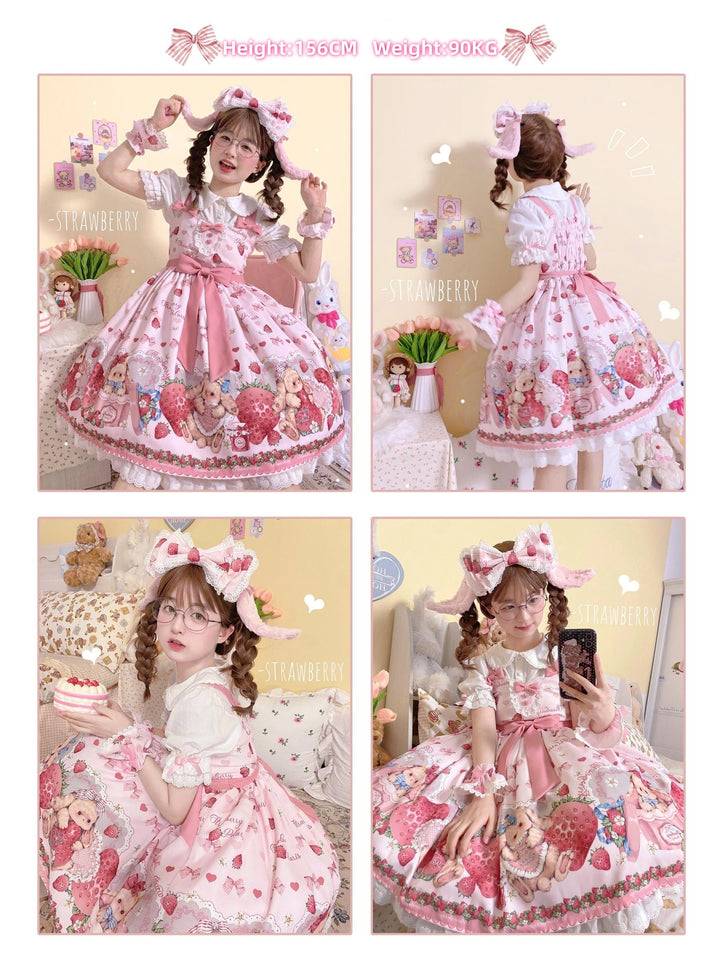 Polaris Lolita~Rabbit Berry Gift Box~Sweet Lolita JSK Pink Lolita Dress   