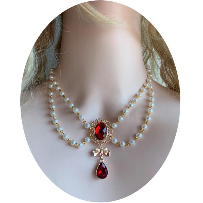 Luo Li~Wedding Lolita Necklace Multi-layer Pearl Pendant   