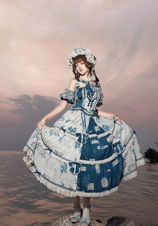 Mulberry Poetry Collection - Plus Size Lolita Printed Top & Skirt Set with Embroidery (2XL 3XL L M S XL) 45445:847509